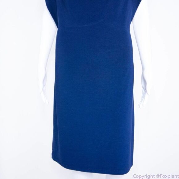 Komarov USA-made navy blue drop cowl neck dolman sleeve dress, L - Picture 5 of 16